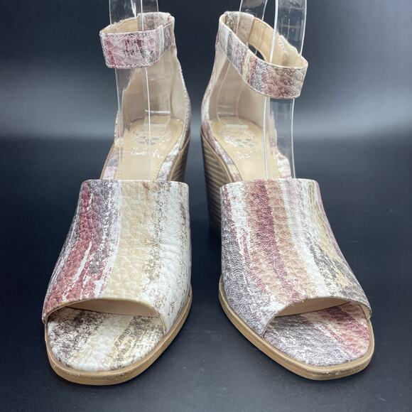 New Vince Camuto Deedriana Womens 8.5M Leather Taupe Multi Vintage Marble Wedges - Picture 3 of 11